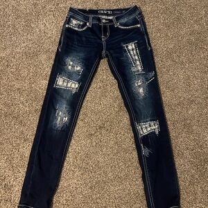 Grace Women's Dark Blue Distressed Skinny Jeans